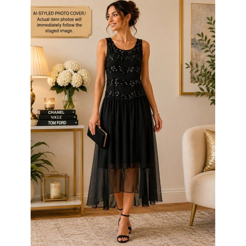 Bisou Bisou Black Sequin Dress Sz 4 | Prom Homecoming Y2K Cocktail Glam